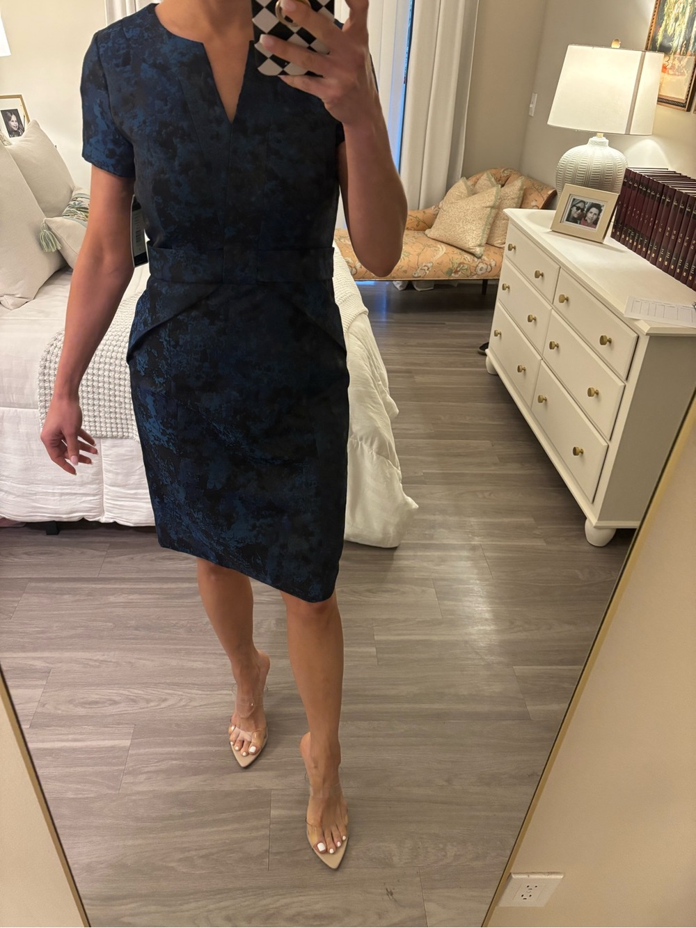 🖤 NWT Shani Collection Jacquard Bow Detail Sheath Dress in Blue